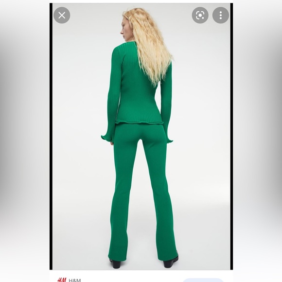 H&M Kelly Green Knit Flared Slit Hem Pull On Legging Pants - Picture 5 of 9